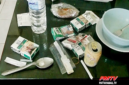 The room is littered with drug taking paraphernalia